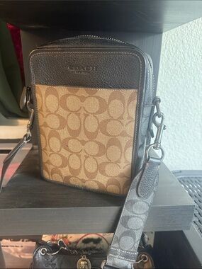 Coach Men's Signature Canvas Messenger in Brown and Black Trim